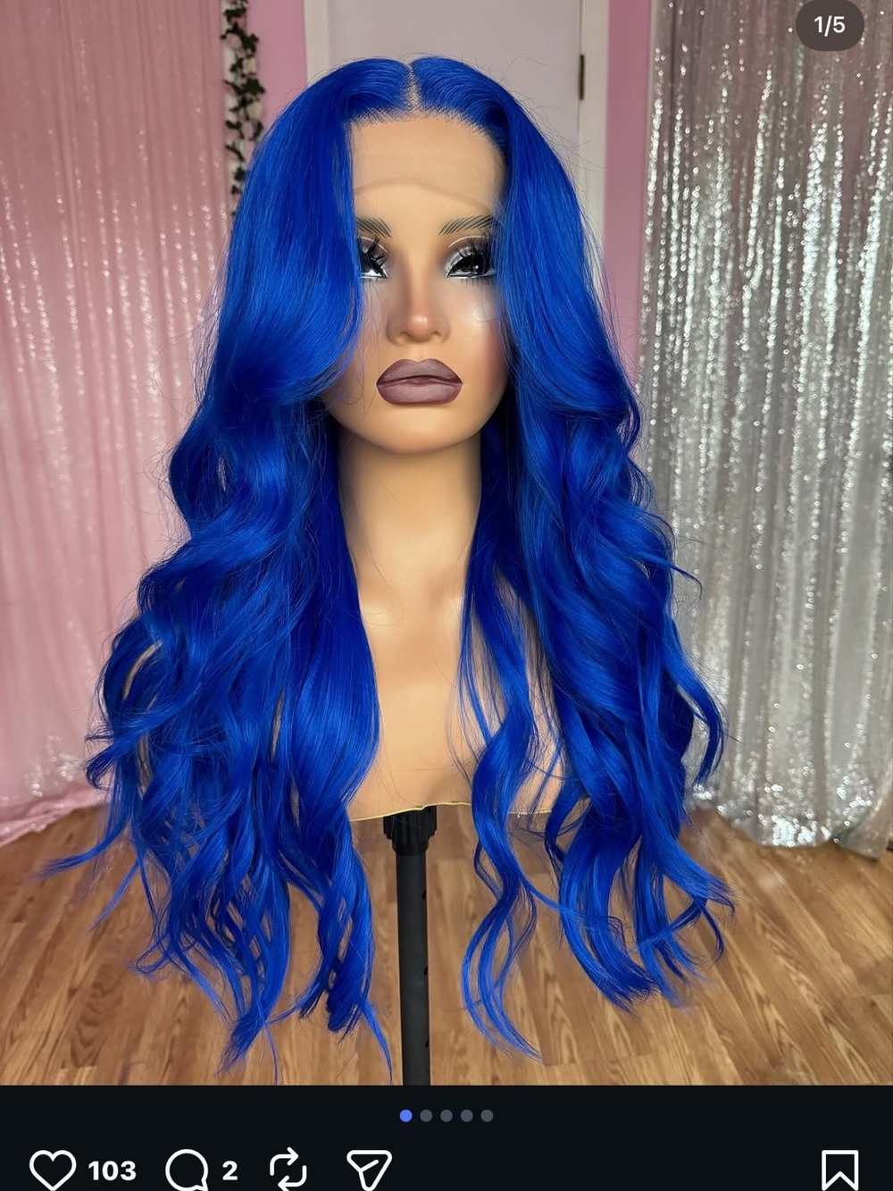 Vibrant Royal Blue Long Wavy Lace Front Wig - Unbranded